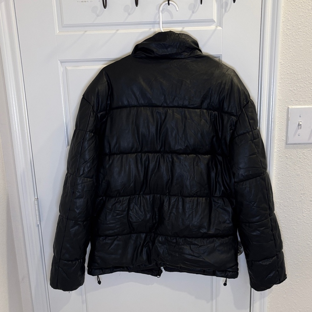 Zara Black Faux Leather Puffer Jacket Size M - Picture 3 of 4